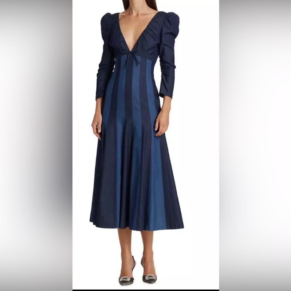 Carolina Herrera
Seamed Denim V-Neck Midi-Dress NWT
